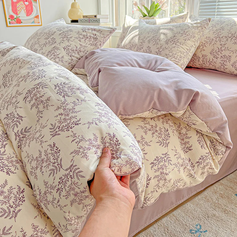 Fluffy 1pc Purple Lavender Printed Duvet Cover Single/Queen/King Size Quilt Cover for Double Bed Flower housse de couette220x240cm