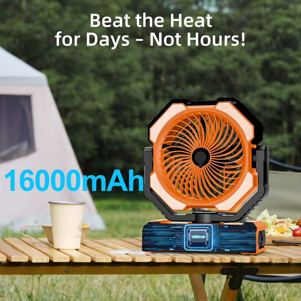 Super 20000mAh Operated Mist Cooling Fan Portable Rechargeable Desk/Camping Fan with LED Light and Hook Outdoor Fan for Tent Car Trip