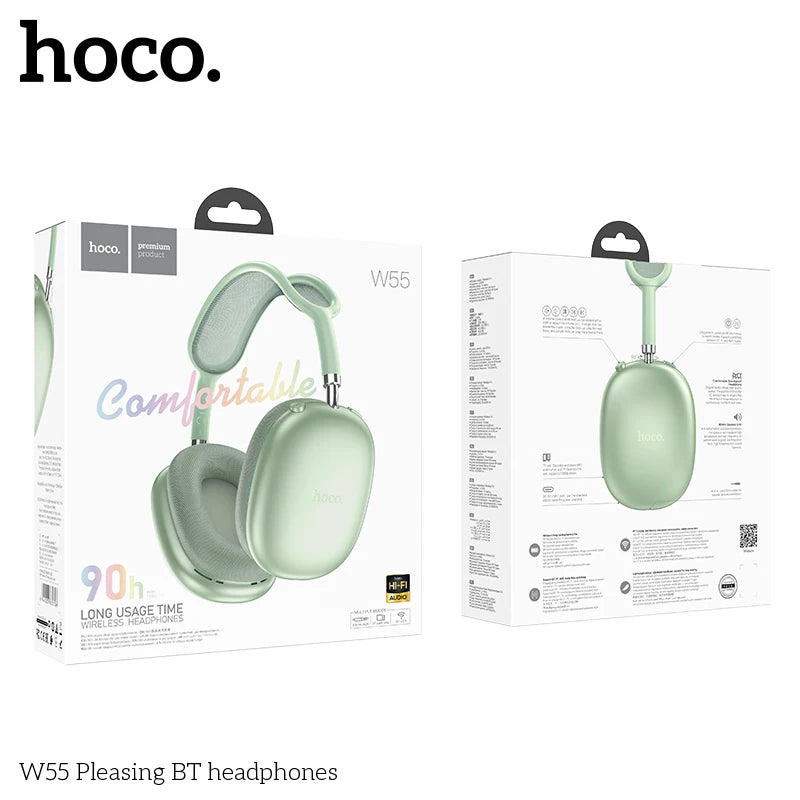 Stereo Headset Deep Bass HOCO W55 Over Ear Buetooth Earphone Wireless Music Headphone Mic HiFi Audio Sound Sport Earphones 40MM AUX TF