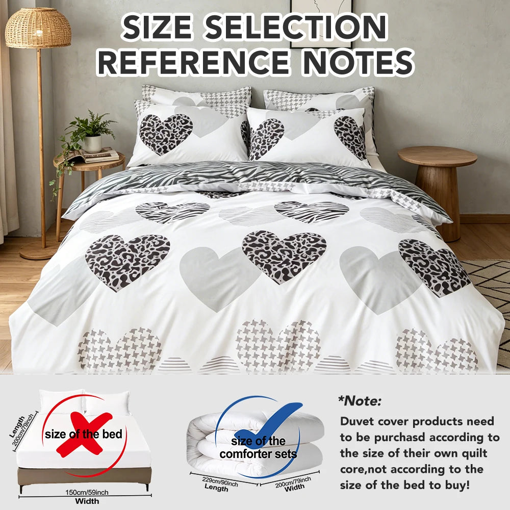 Leopard print heart-shaped duvet cover 3pcs   set, soft and breathable, modern for bedroom decoration, queen/king size bed