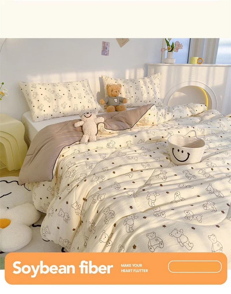 Ideal Printed Double Gauze Summer Quilt Grade A Lightweight Air Conditioning Quilt Soya Fibre Fill Soft Breathable Cool Summer Blanket