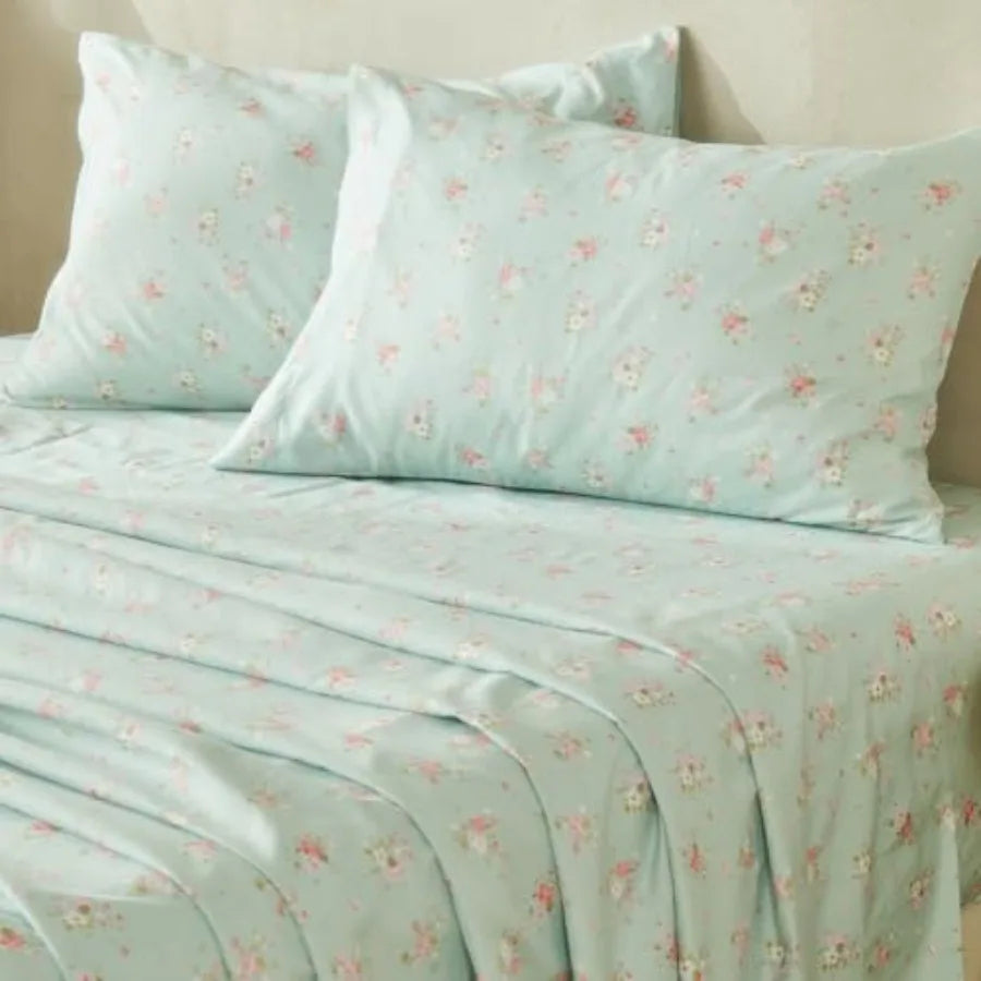 Natural Mint Floral Sheets King Size Deep Pocket Sheets Black Soft Breathable Farmhouse 4pcs Bed Sheet Sets