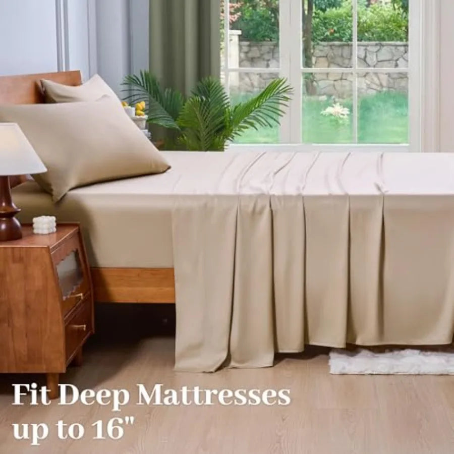 100% Genuine Viscose Derived from Bamboo Sheets 600 Thread Count Cooling Bed Sheet Set for Hot Sleepers Silky Soft Breathable 16" Deep