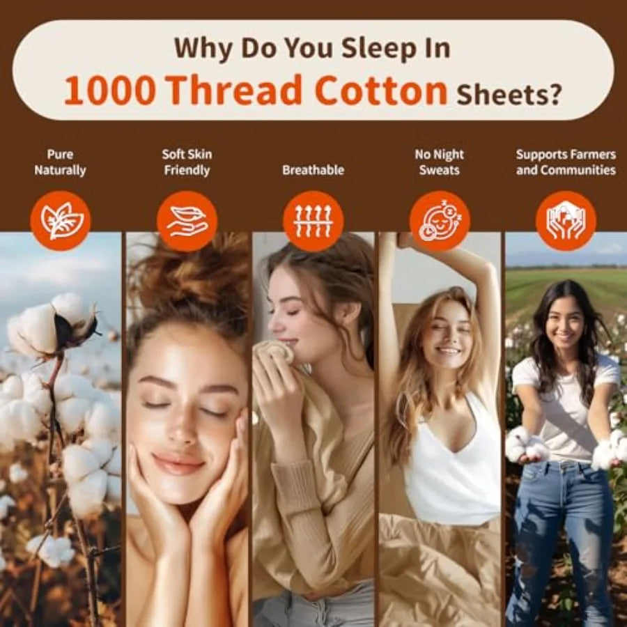 Twin Bed Set Egyptian 100% Cotton 1000 Thread Coun Bed Sheet Deep Pocket Sheet 16" Soft Comfortable All Season