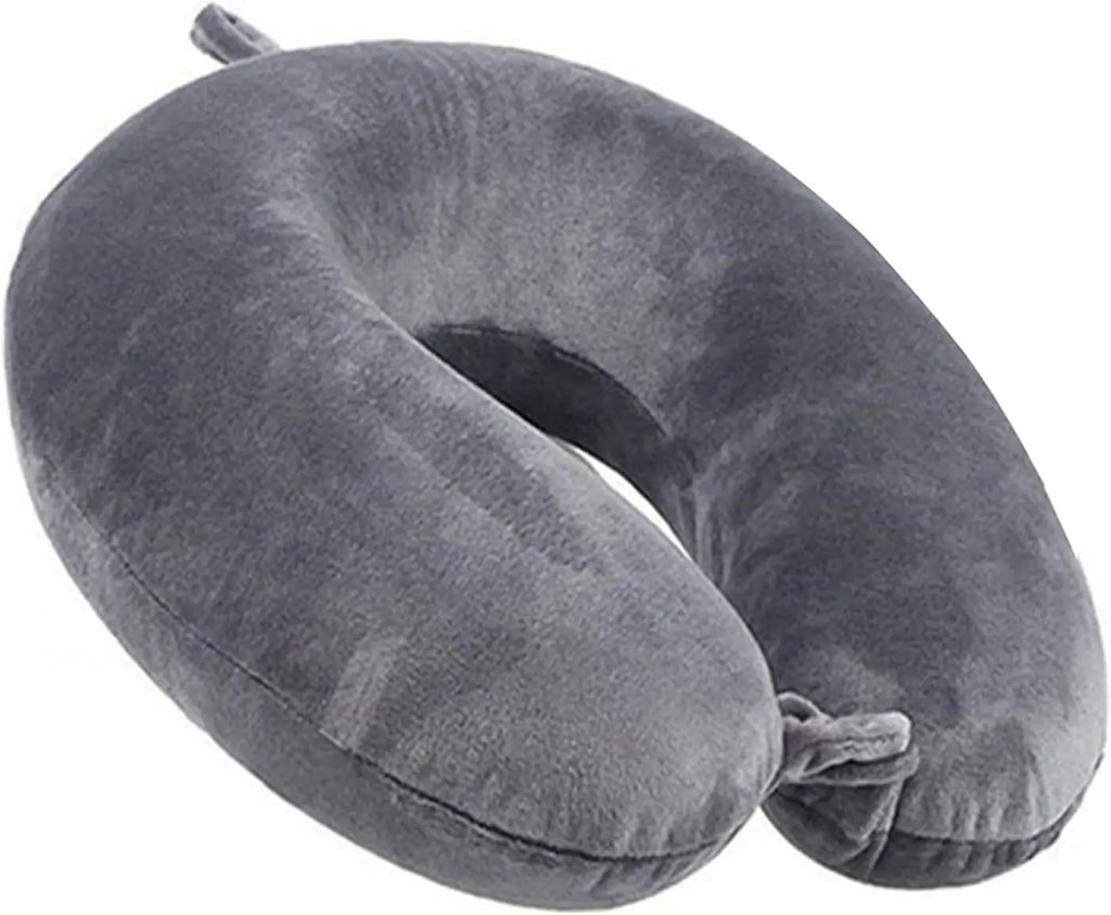 U Shape 100% Pure Memory Foam Travel Pillow with Ergonomic Raised Lobe Design for Neck Support, Portable for Plane, Train, Car, Grey