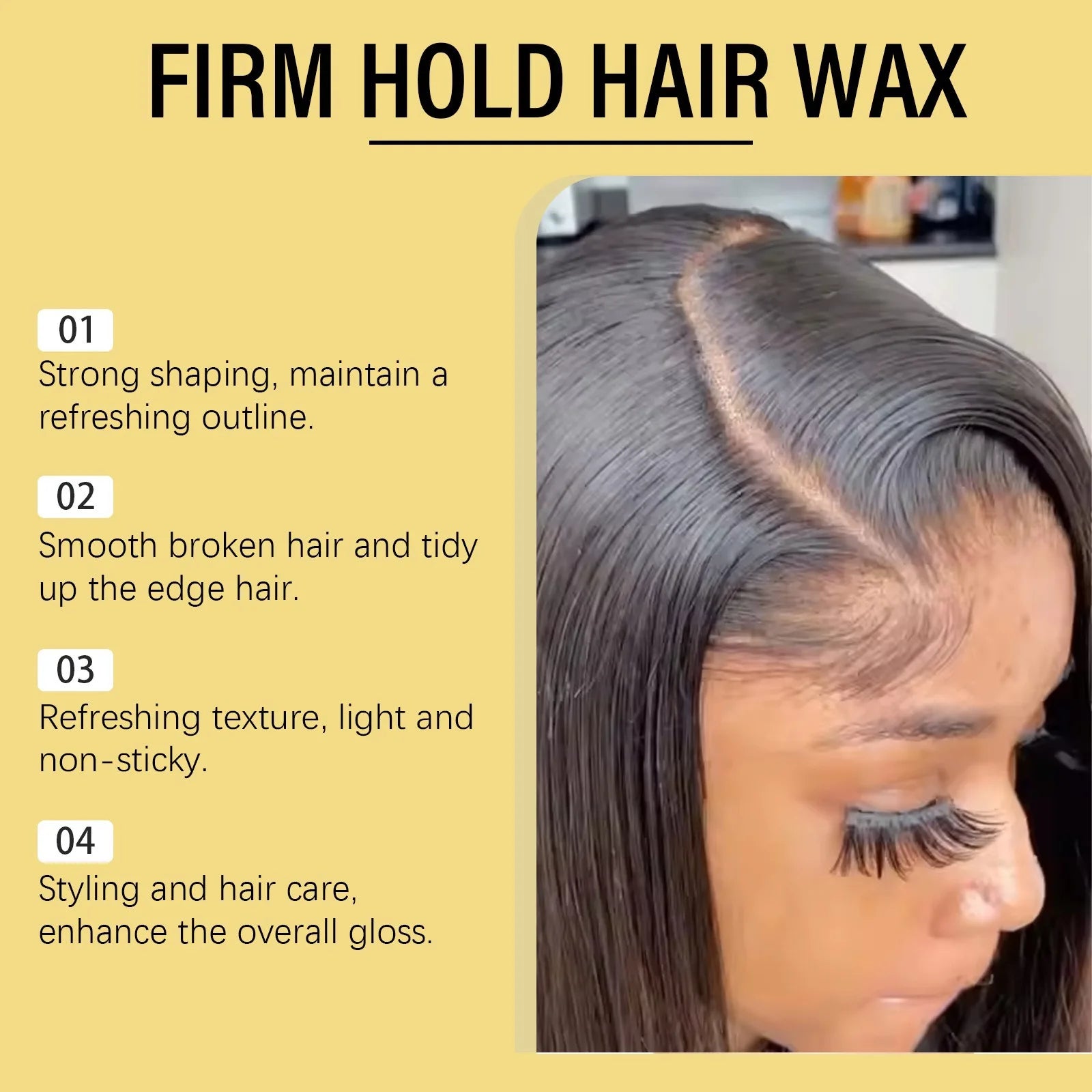 Edge Control  Styling Gel for All Hair Types Firm Hold Smooth Frizz Edge Control Enhance Gloss Fast Shaping Non Sticky Hair Wax 150g