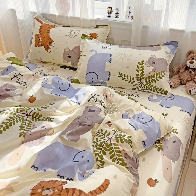 Boys & Girls Cute Rabbit Bedding Set New No Filler Ins Floral Duvet Cover Flat Sheet Pillowcases Twin Queen Size Comforter Cover