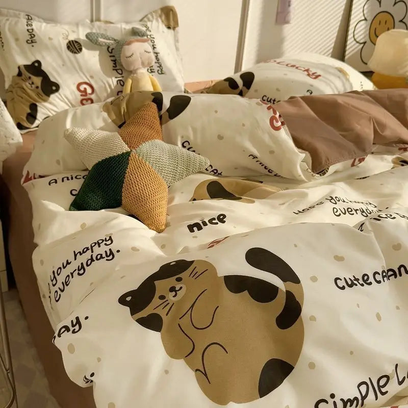 Boys & Girls Cute Rabbit Bedding Set New No Filler Ins Floral Duvet Cover Flat Sheet Pillowcases Twin Queen Size Comforter Cover