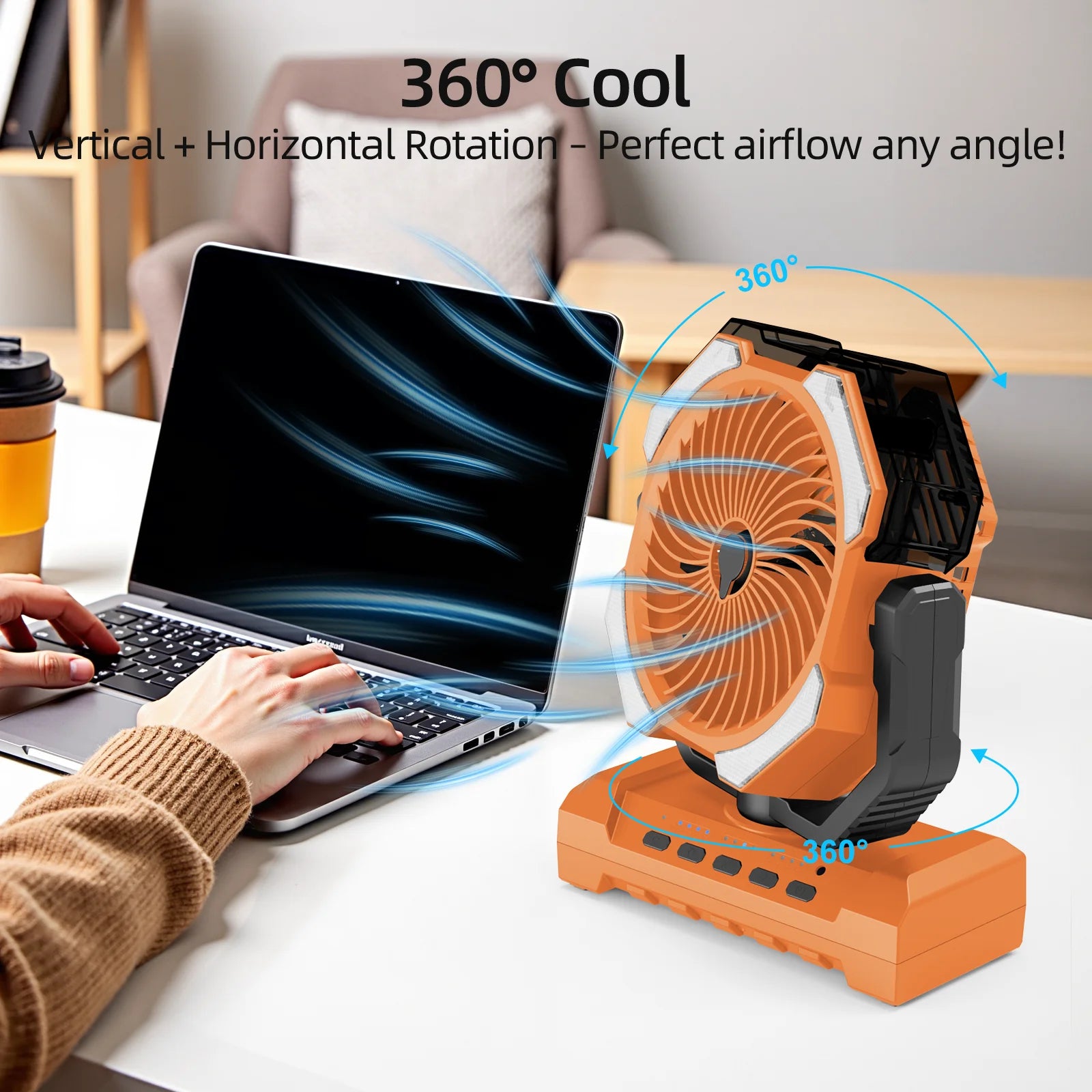 Super 20000mAh Operated Mist Cooling Fan Portable Rechargeable Desk/Camping Fan with LED Light and Hook Outdoor Fan for Tent Car Trip