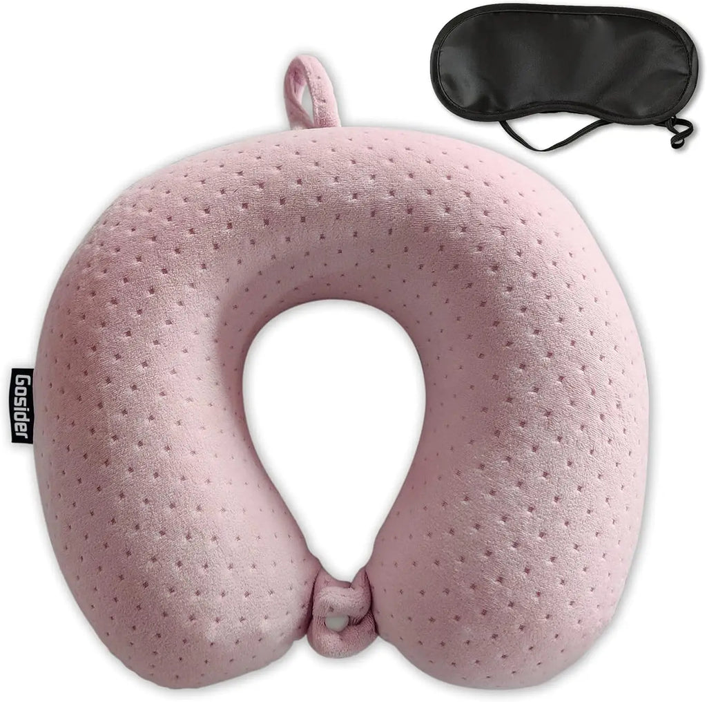 Travel Pillow Pink U-Shape Memory Foam  for Sleeping Comfort, Neck and Head Support on Planes, Trains, Cars