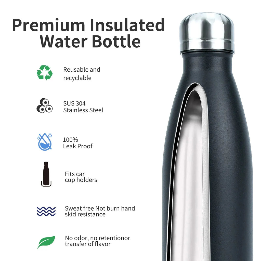 Stainless Steel Water Bottle 500ml Insulated Vacuum Flask Double Wall Thermal Cup Keep Cold Hot Sports Kettle