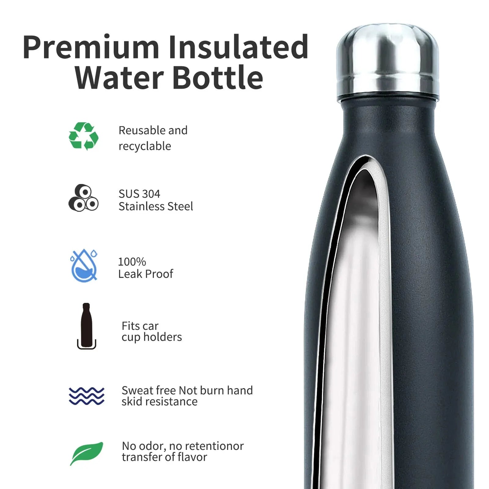 Stainless Steel Water Bottle 500ml Insulated Vacuum Flask Double Wall Thermal Cup Keep Cold Hot Sports Kettle