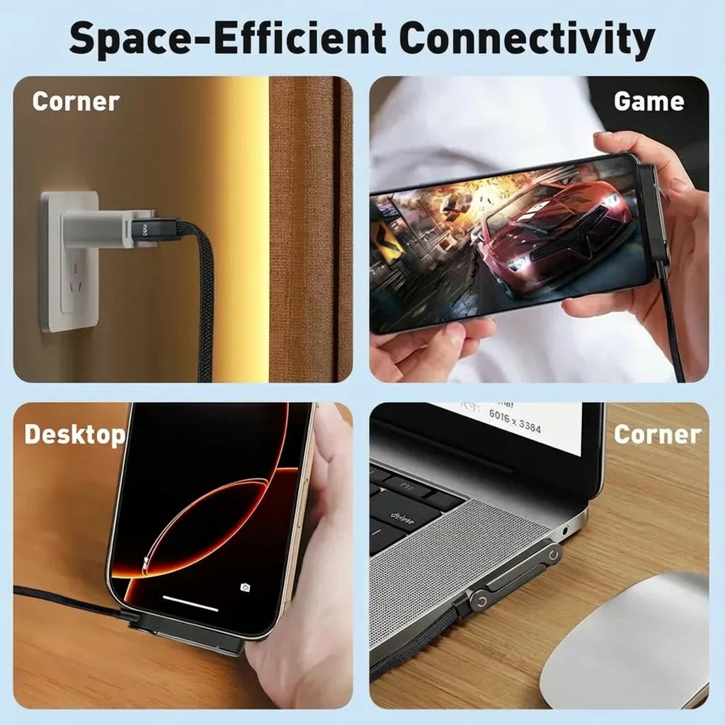 Multifunction Cable 2-in-1 Foldable Phone Holder with 1.5M 240W Super Fast Charging Braided Type-C Cable, Multi-Angle Adjustable Charging Stand, Universal Charger Cord Compatible with iPhone, Gaming Phones and More Smart Devi