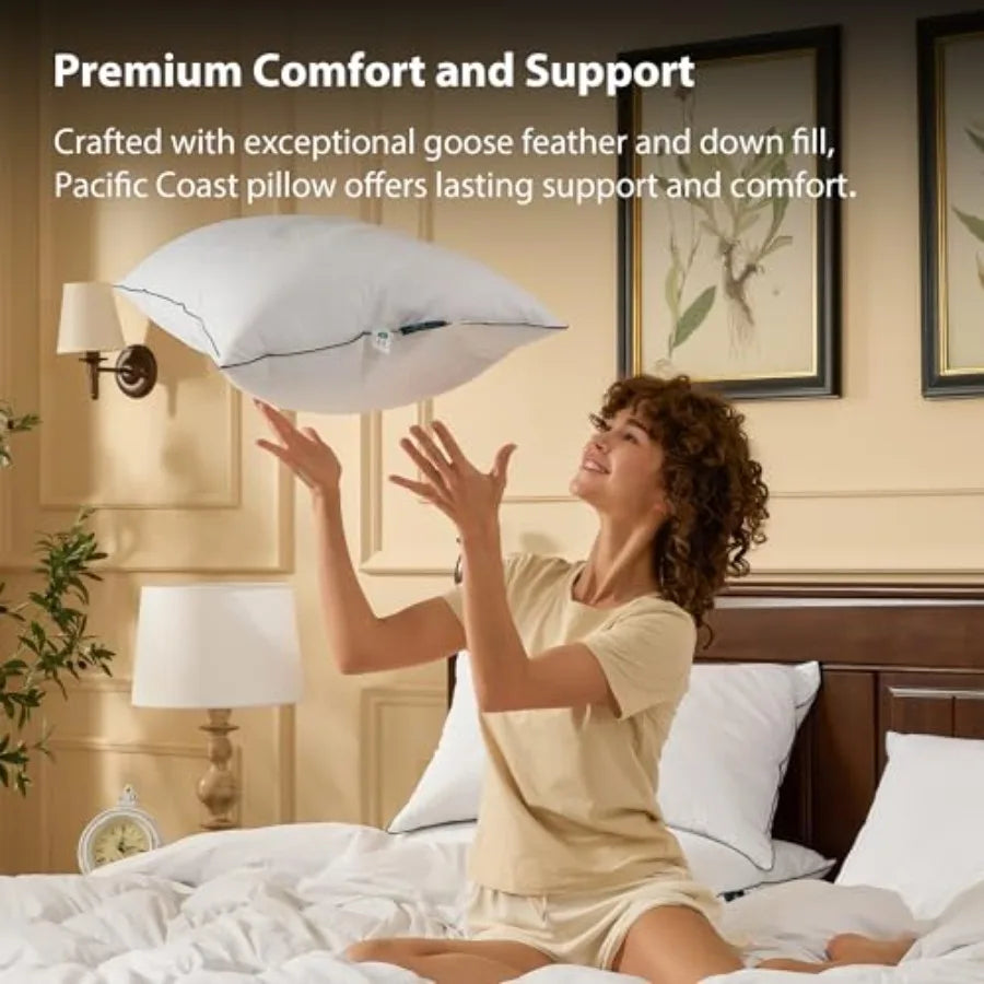Premium Bed Pillows Goose Feather  Standard Size 2-Pack Hotel Quality Collection Medium Support for Side and Back Sleep